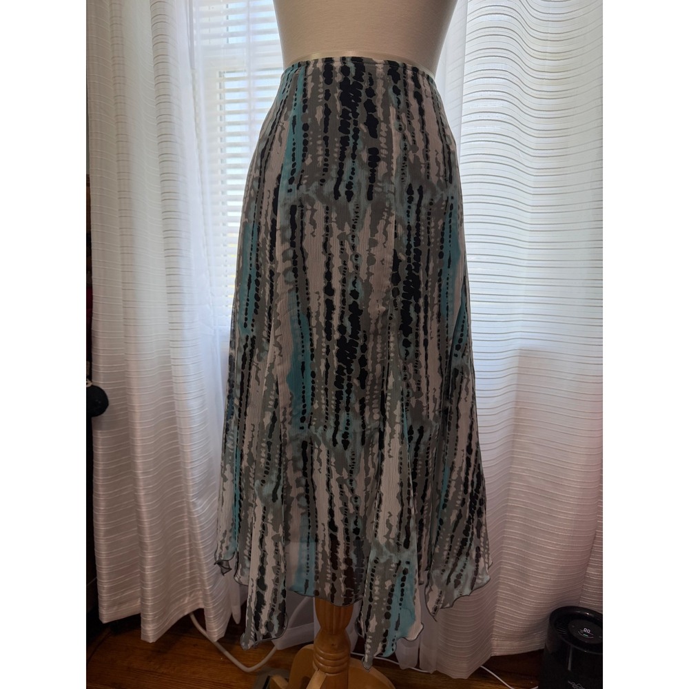 Cato Womens Size 10 Turquoise Grey Abstract Handkerchief Hem Midi Skirt Lined